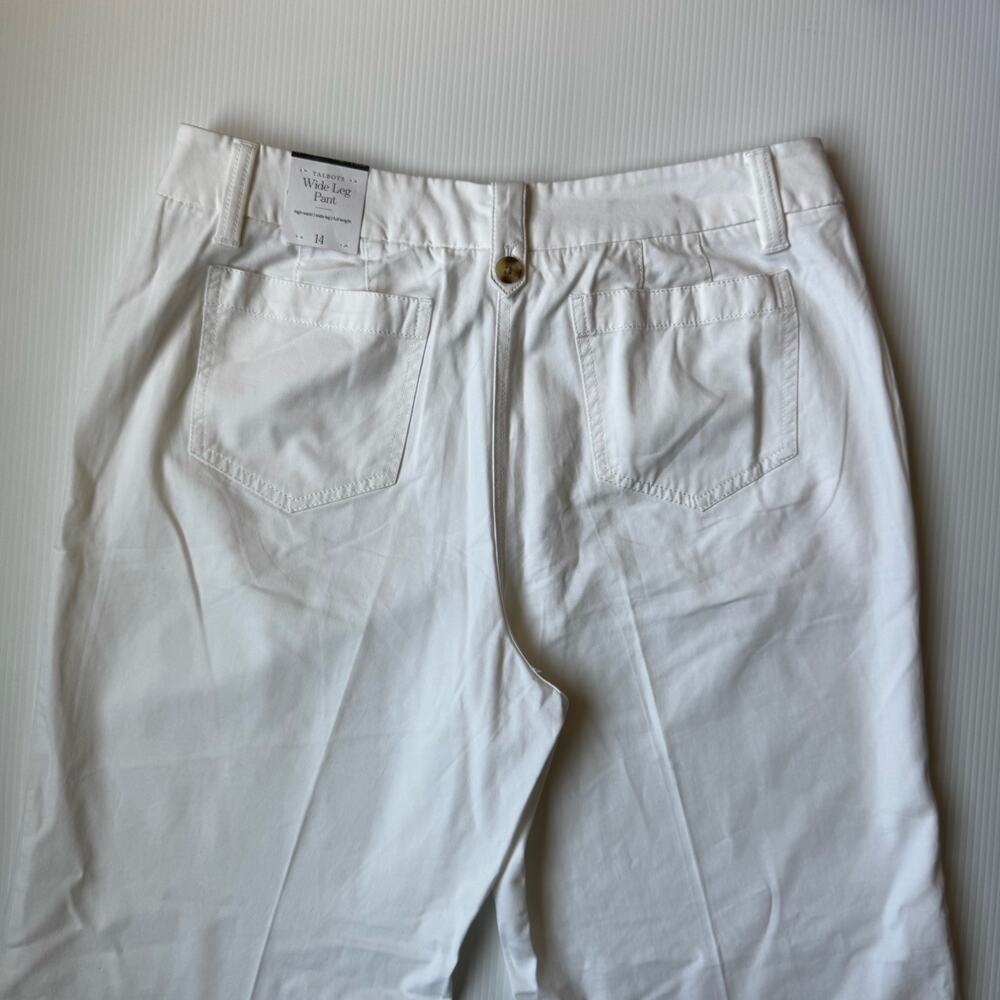 Talbots Wide Leg Pant White NWT Sz 14 Cotton Modal Trouser Chino Summer Resort - Picture 7 of 15